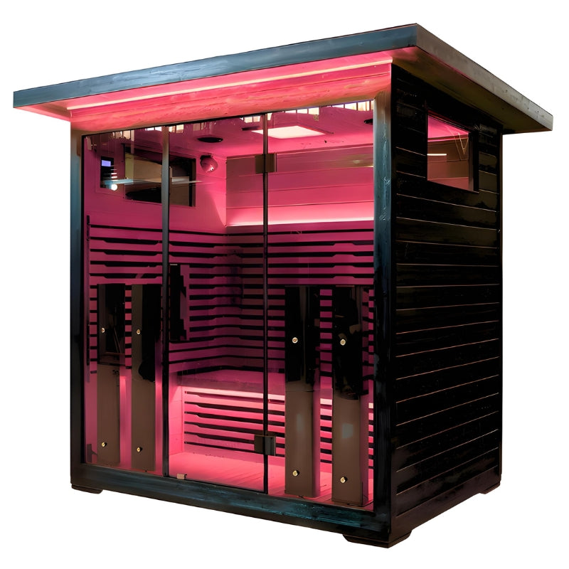 innerlight 4 person outdoor infrared sauna red light side view