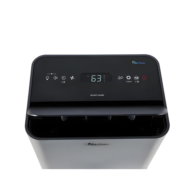Ausclimate Medium+ 25L Smart Dehumidifier Graphite Grey display and controls