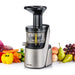 BioChef Quantum Cold Press Juicer silver with fruits around it
