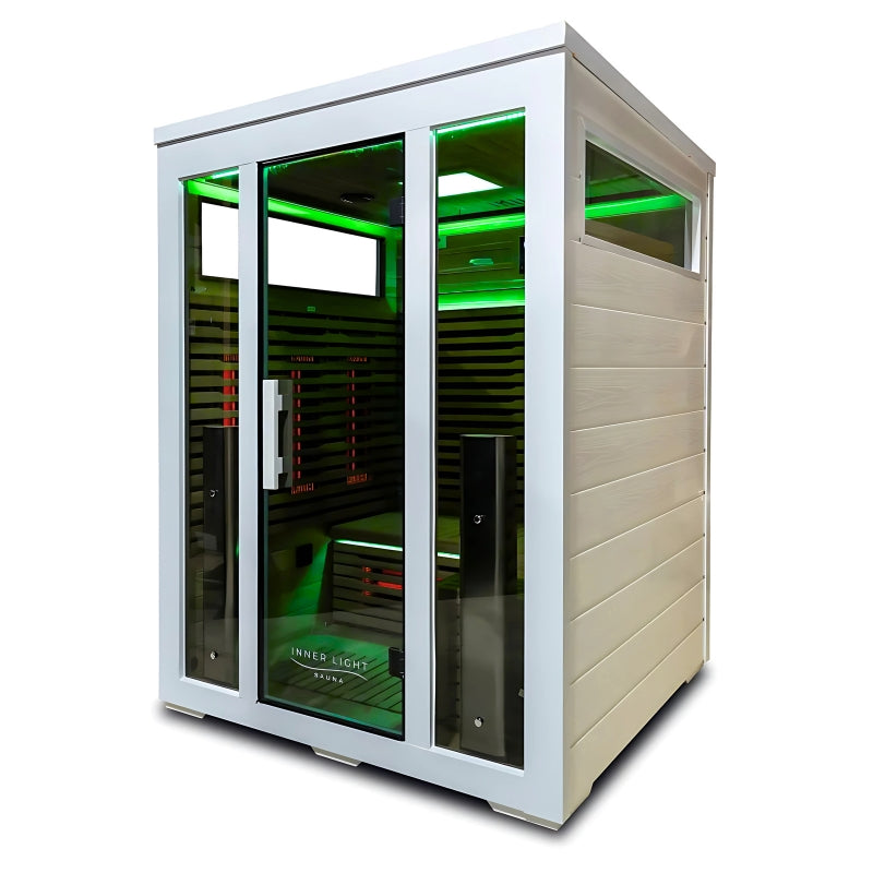 Innerlight Bella Deluxe White 3 Person Outdoor Infrared Sauna green light