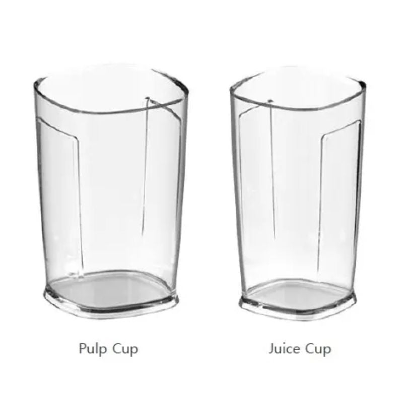 Image of the pulp and juice cups that come with the juicer