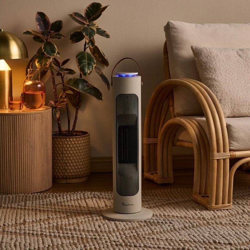 Matte Sand Ausclimate Smart Tower Heater in the living room